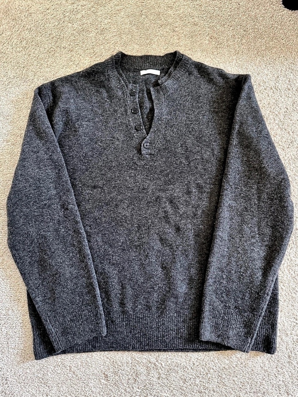 Zara Men’s Wool-blend Knit Gray Button-Front Long Sleeve Sweater size XL